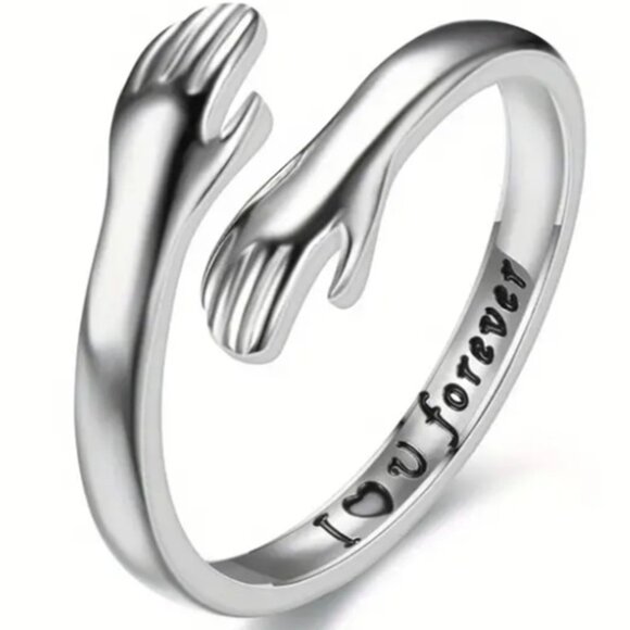 d'vine Products Jewelry - Hug Embrace Statement Ring - Engraved - Stainless Steel - Adjustable